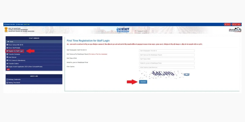 First Time Registration for Staff Login